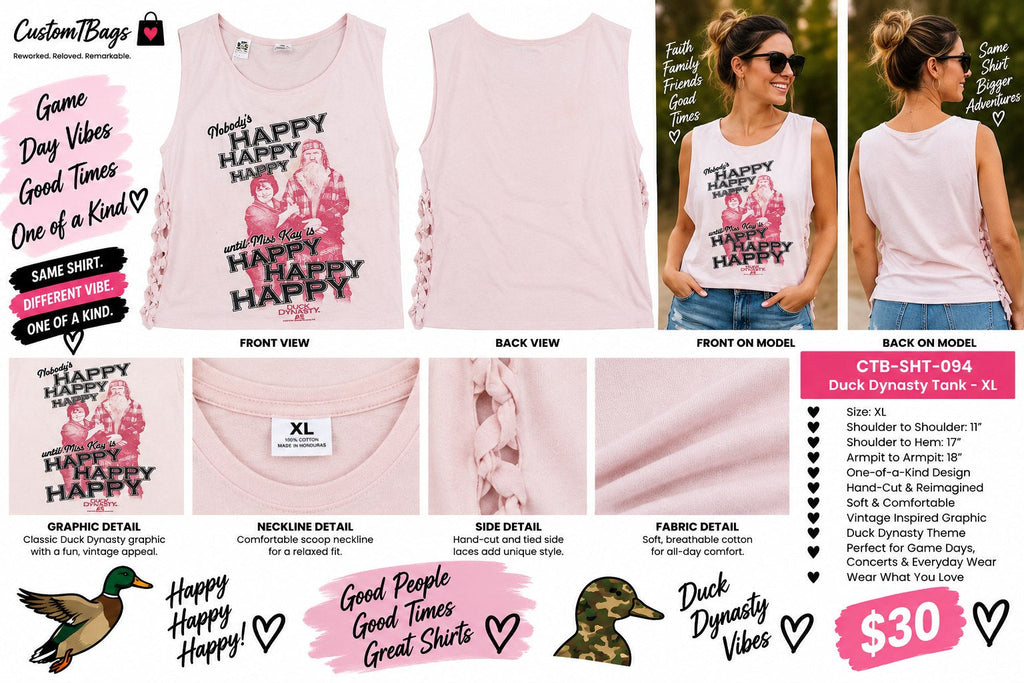 Duck Dynasty Tank – Upcycled One-of-a-Kind Women’s XL Reworked Tank - details and styling