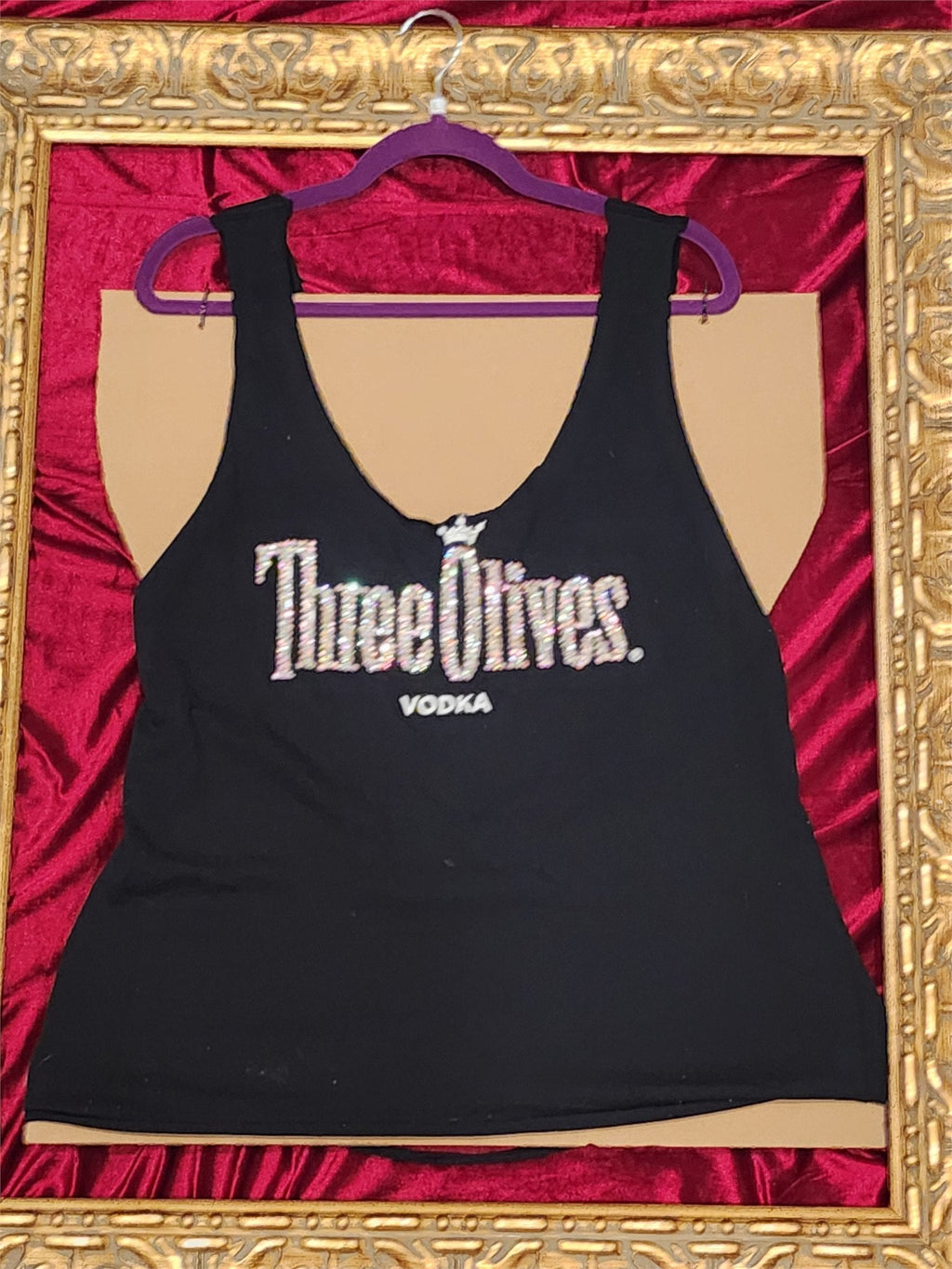Three Olives Rhinestone Cutout Tank – One-of-a-Kind Women’s Large Reworked Top