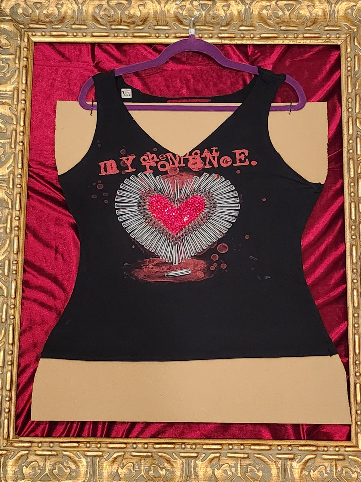 My Chemical Romance Rhinestone Cutout Tank – One-of-a-Kind Women’s Large Reworked Top