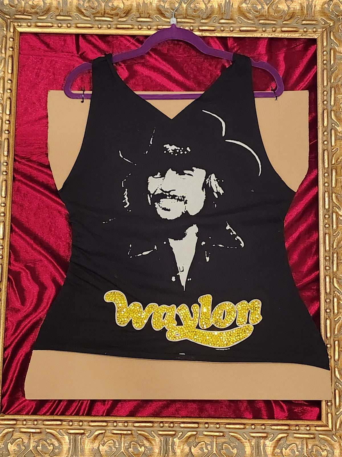 Waylon Jennings Rhinestone Open-Back Tank – One-of-a-Kind Women’s Large Reworked Top