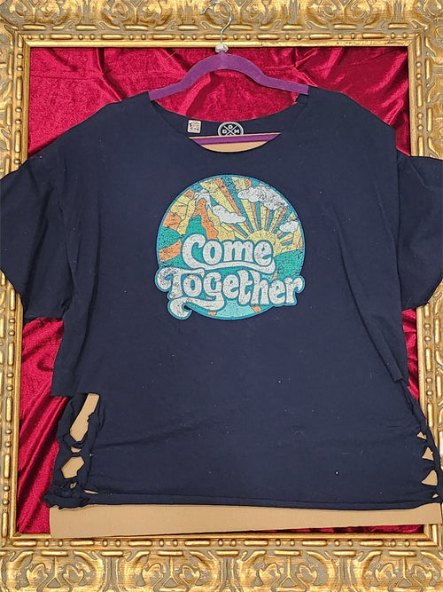 Come Together Side-Cut Shirt – One-of-a-Kind Women’s Large Reworked Tee