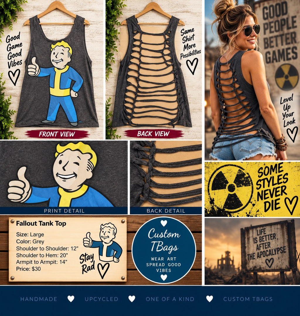 One-of-a-Kind Fallout Upcycled Tank – Women’s Large - details and styling