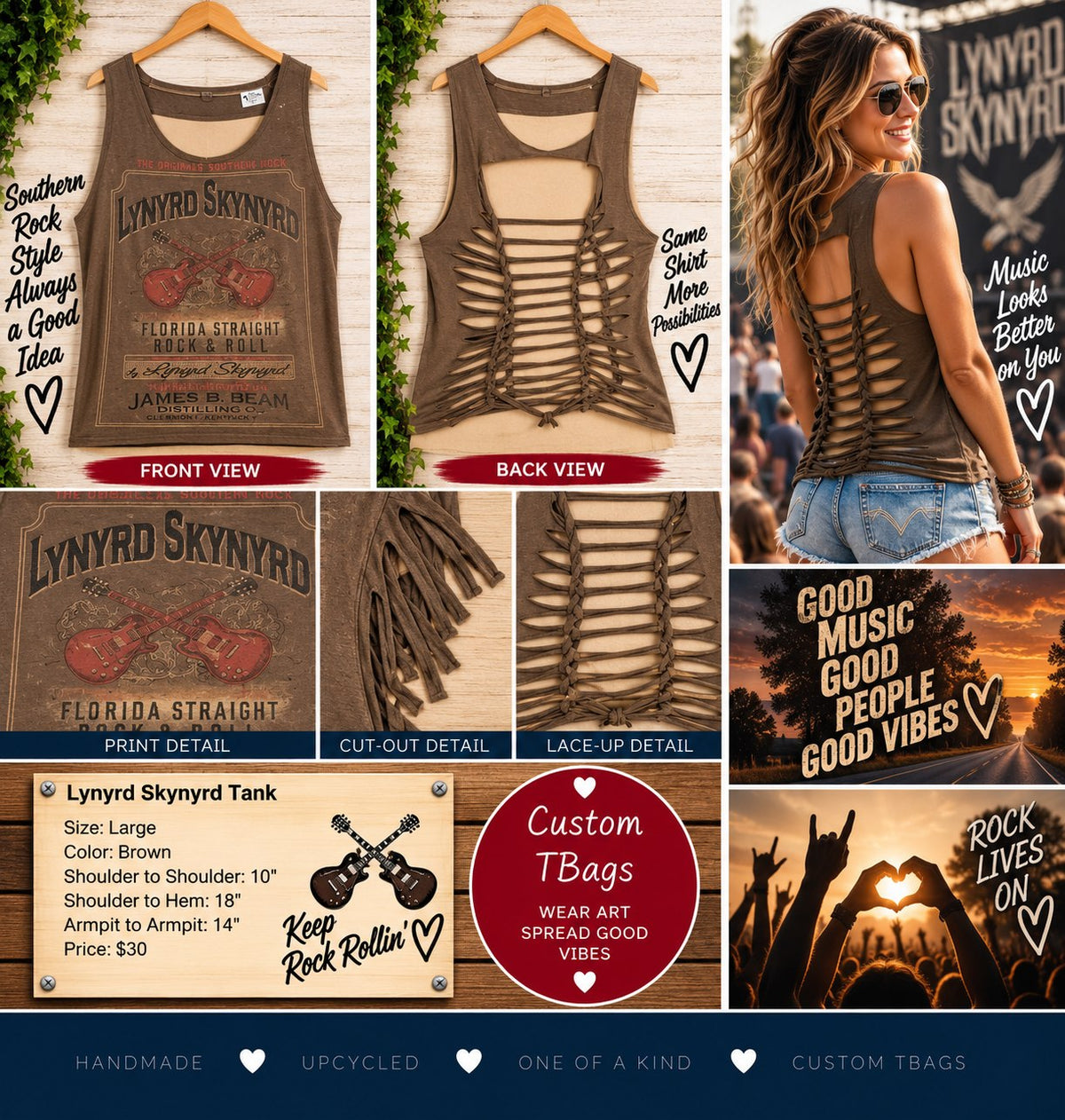 One-of-a-Kind Lynyrd Skynyrd Upcycled Tank – Women’s Large - details and styling
