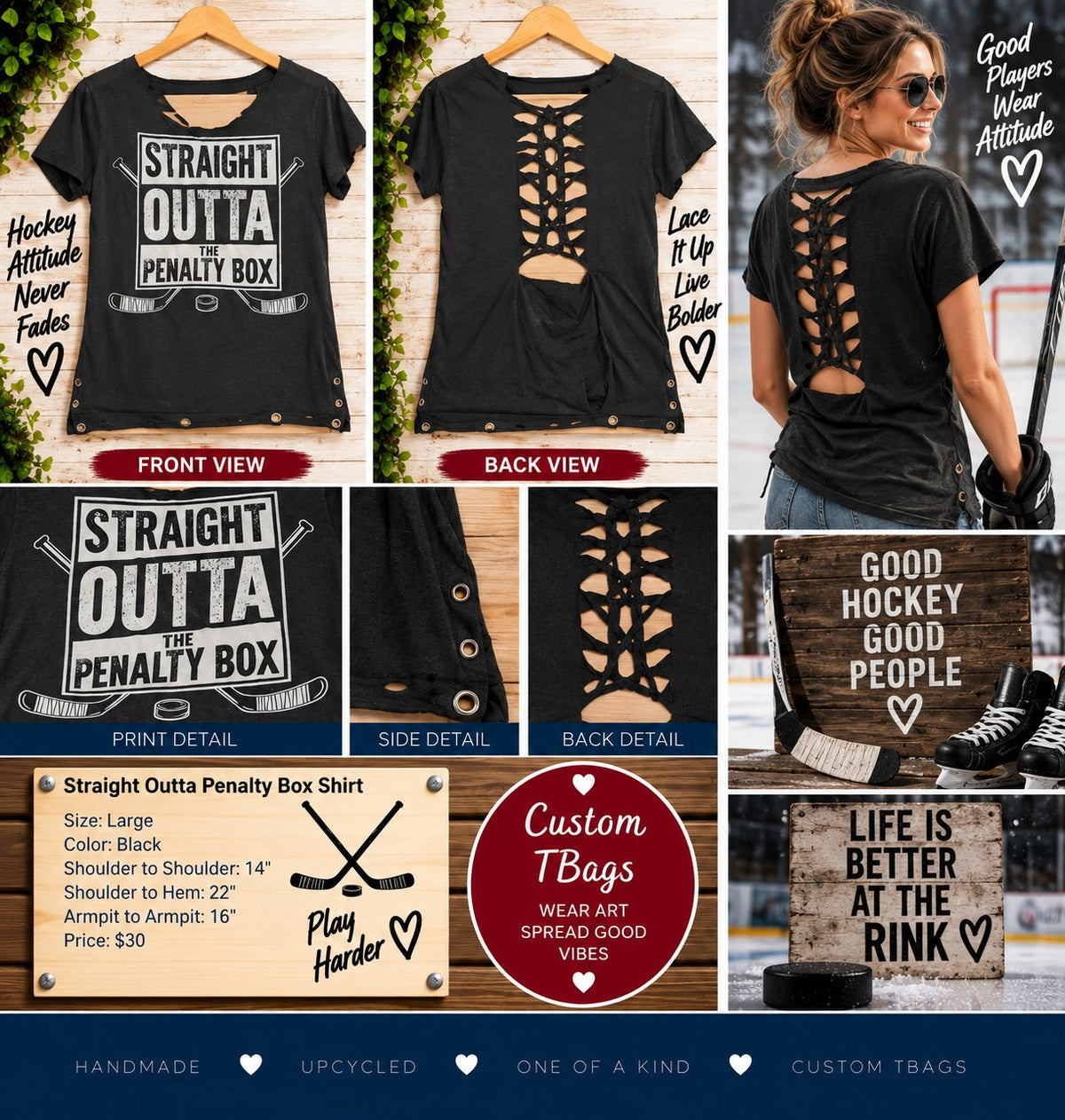 One-of-a-Kind Straight Outta Penalty Box Upcycled Shirt – Women’s Large - details and styling