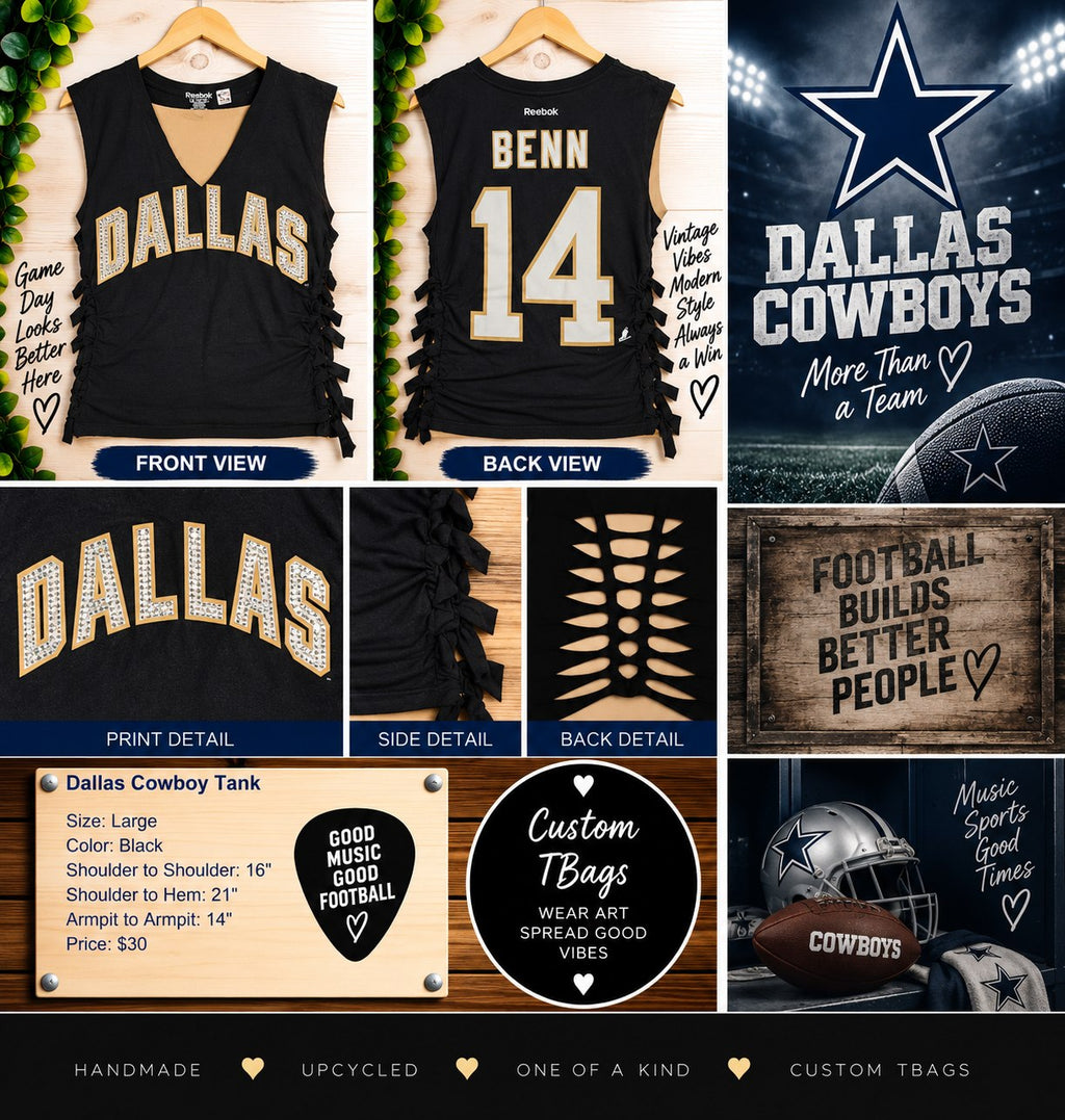 One-of-a-Kind Dallas Cowboy Upcycled Tank – Women’s Large - details and styling