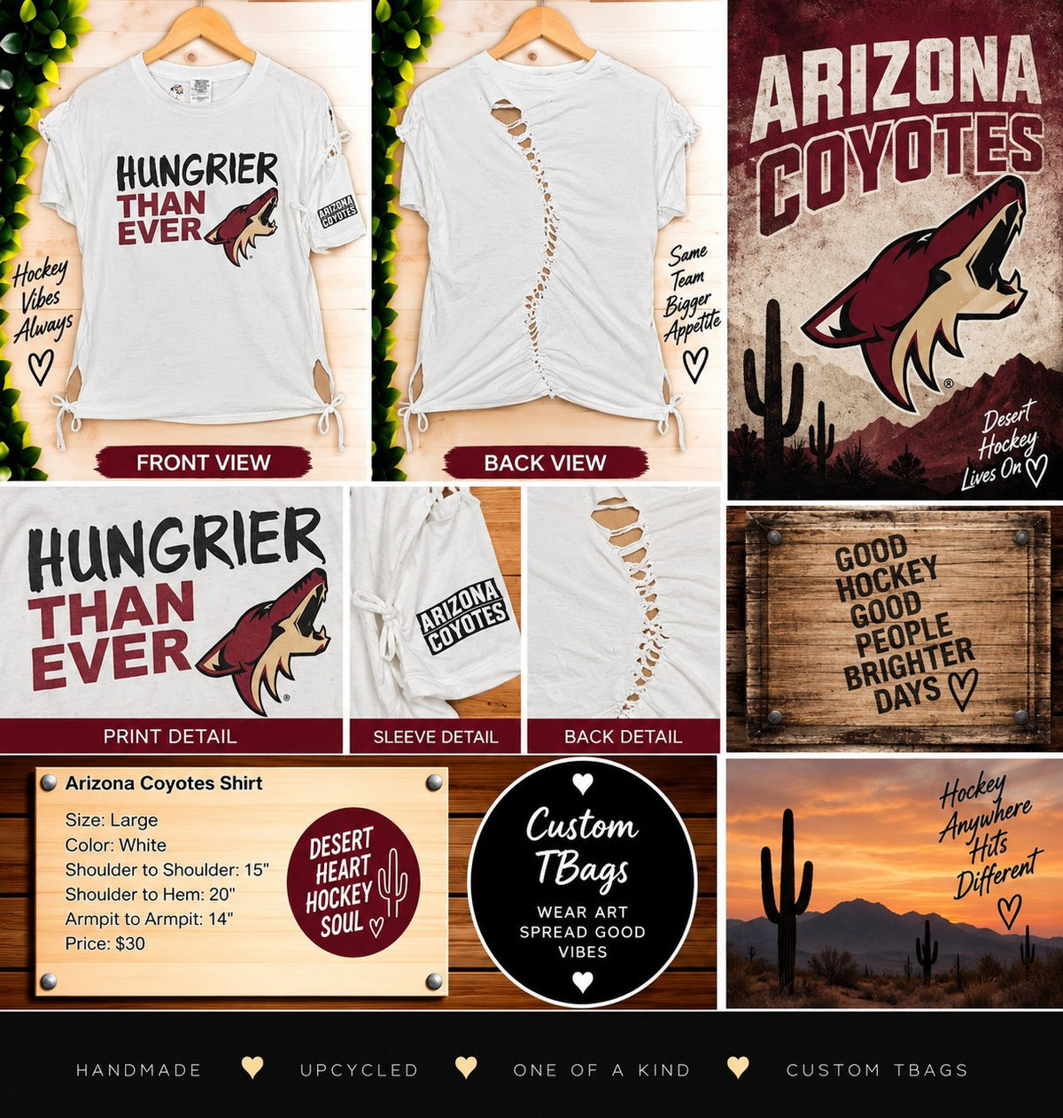One-of-a-Kind Arizona Coyotes Upcycled Shirt – Women’s Large - details and styling