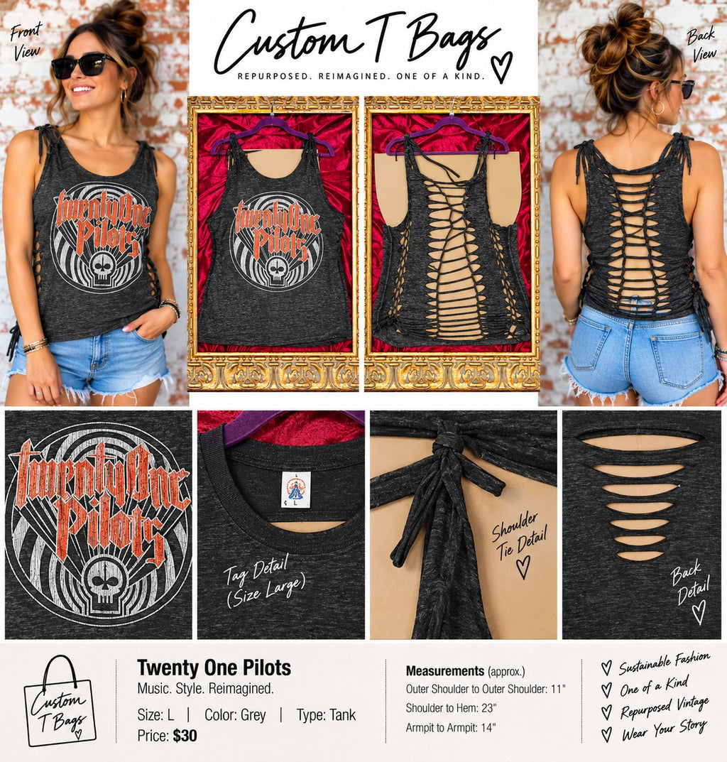 One-of-a-Kind Twenty One Pilots Upcycled Tank – Women’s Large - details and styling