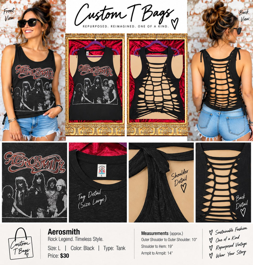 One-of-a-Kind Aerosmith Upcycled Tank – Women’s Large - details and styling