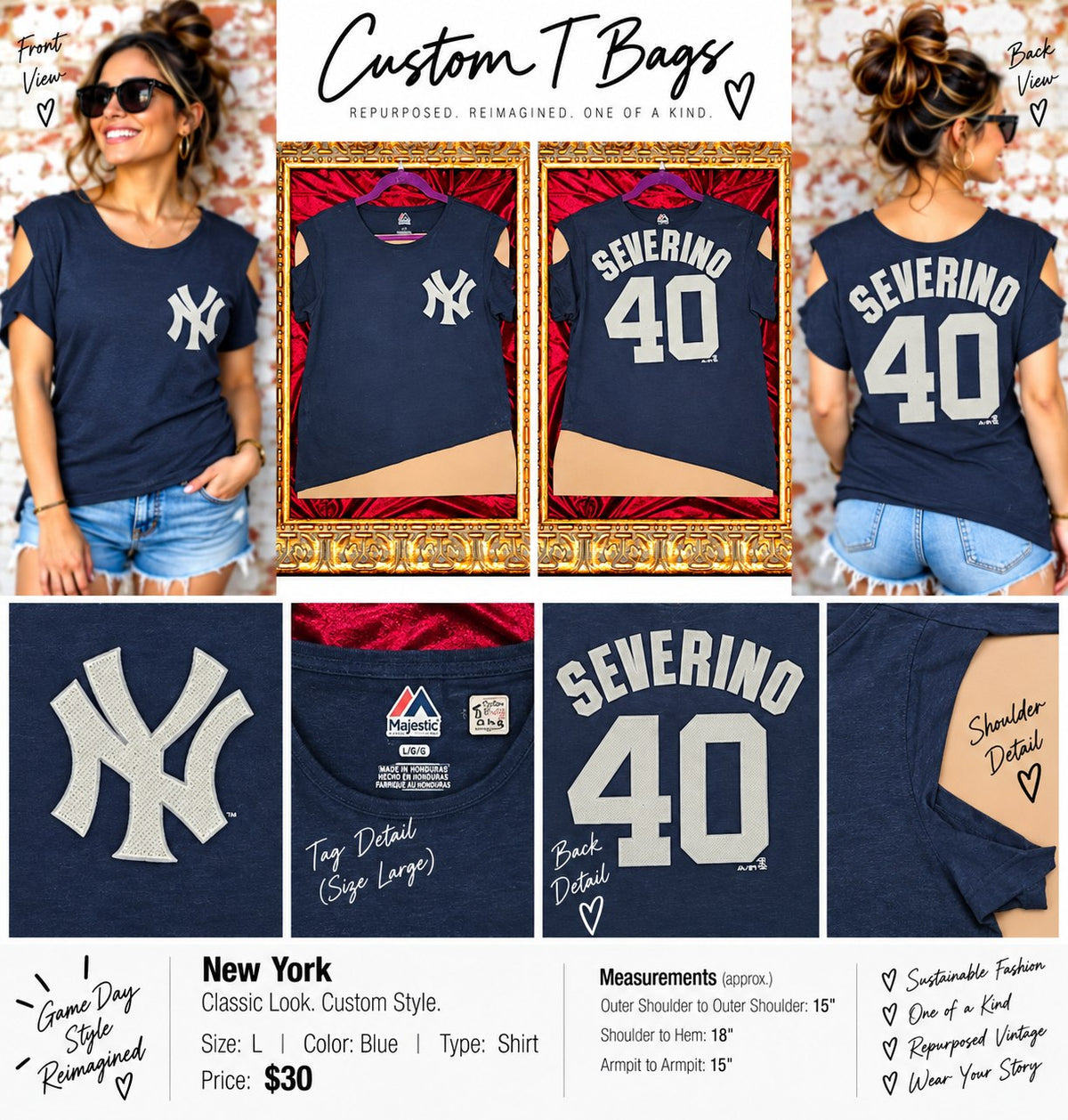 One-of-a-Kind New York Upcycled Shirt – Women’s Large - details and styling