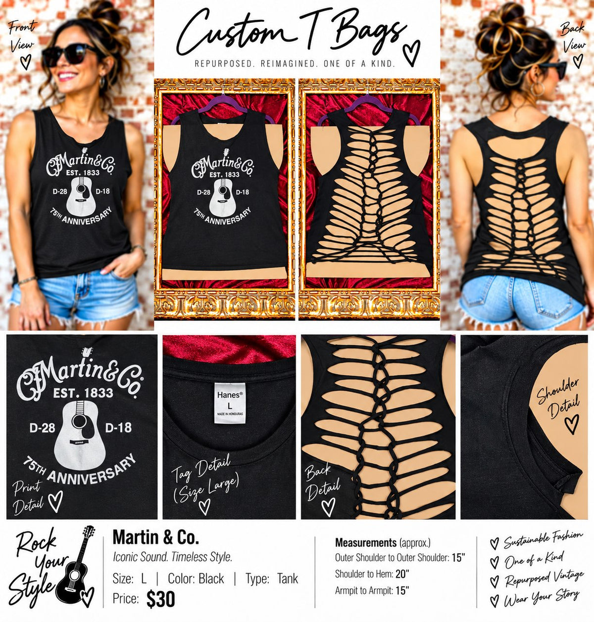 One-of-a-Kind Martin & Co Upcycled Tank – Women’s Large - details and styling