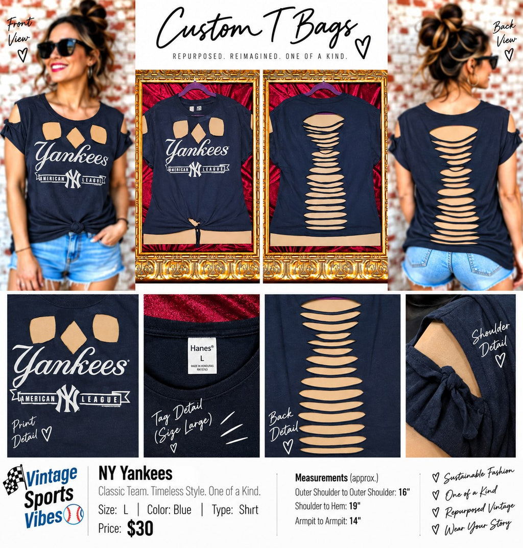 One-of-a-Kind NY Yankees Upcycled Shirt – Women’s Large - details and styling