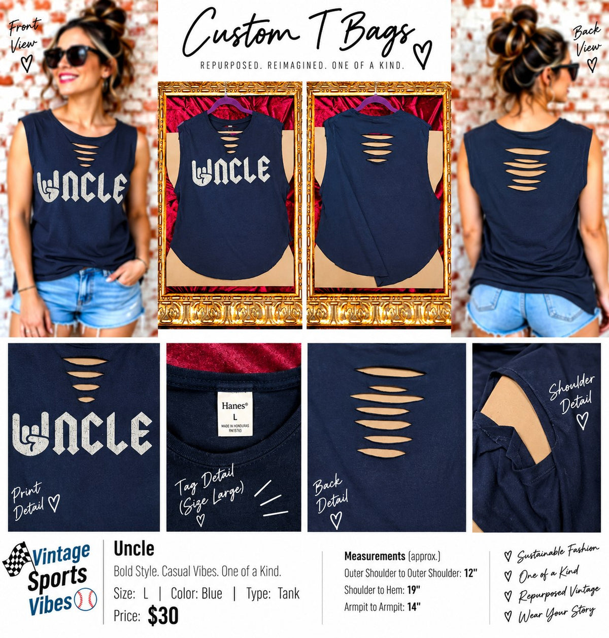 One-of-a-Kind Uncle Upcycled Tank – Women’s Large - details and styling