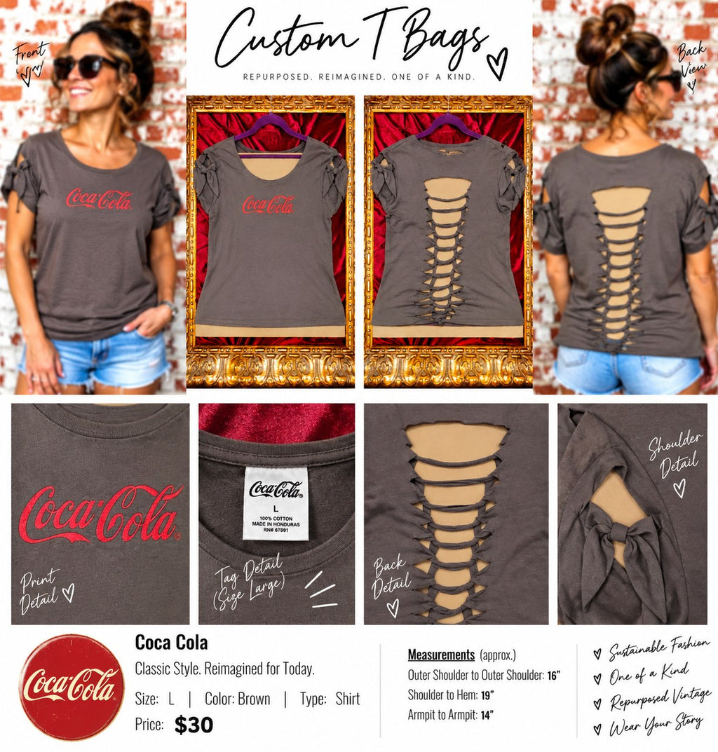 One-of-a-Kind Coca Cola Upcycled Shirt – Women’s Large - details and styling