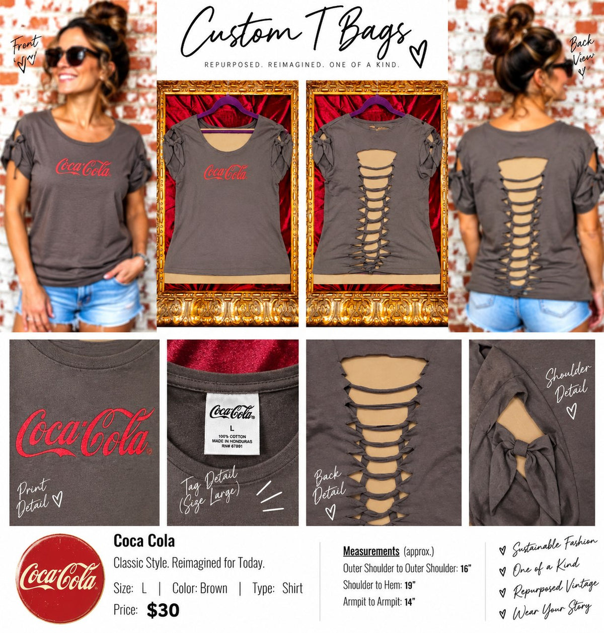 One-of-a-Kind Coca Cola Upcycled Shirt – Women’s Large - details and styling