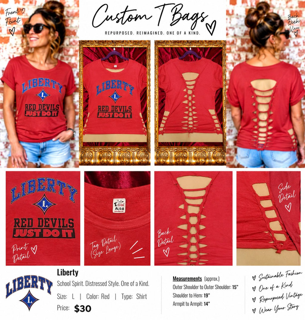 One-of-a-Kind Liberty Upcycled Shirt – Women’s Large - details and styling