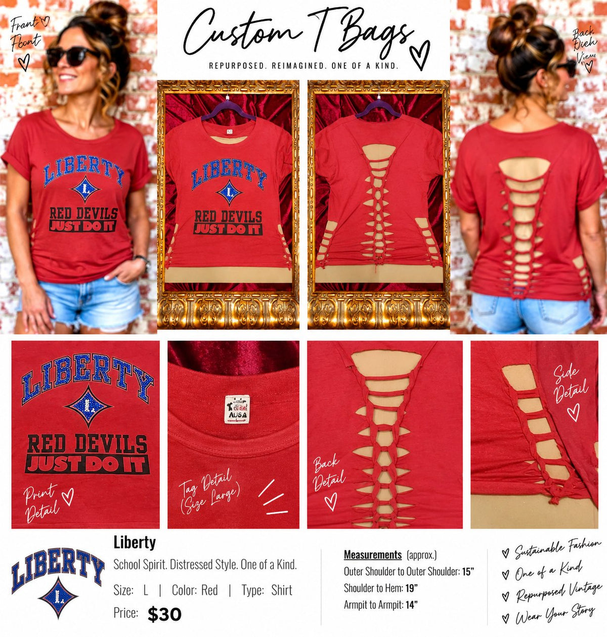 One-of-a-Kind Liberty Upcycled Shirt – Women’s Large - details and styling