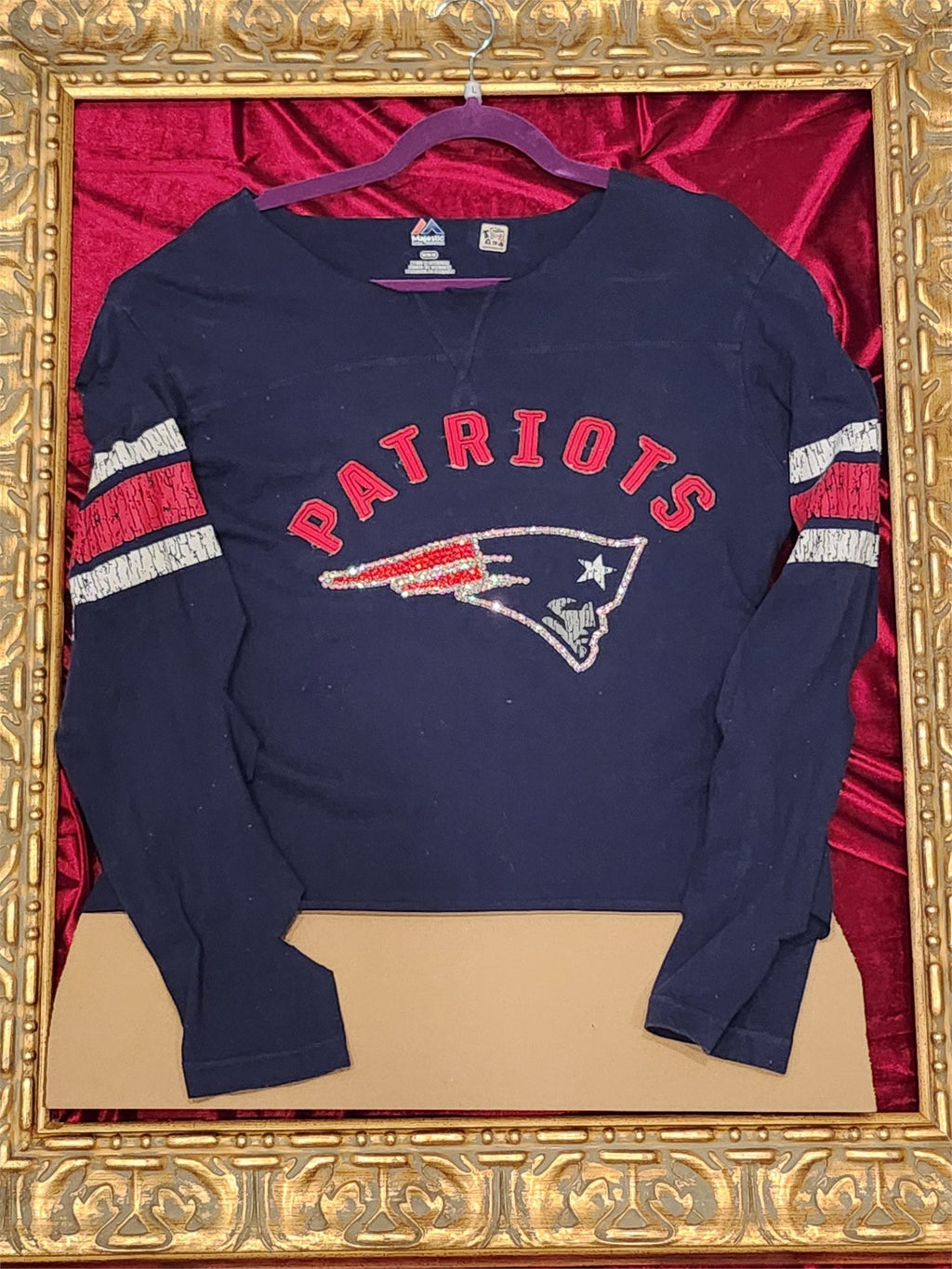 One-of-a-Kind Patriots Rhinestone Upcycled Shirt – Women’s Large