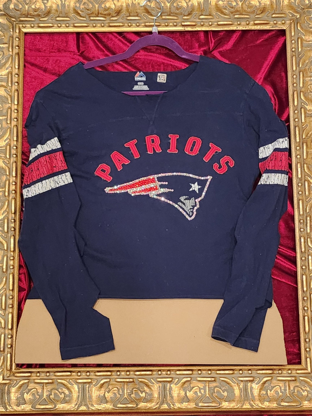 One-of-a-Kind Patriots Rhinestone Upcycled Shirt – Women’s Large