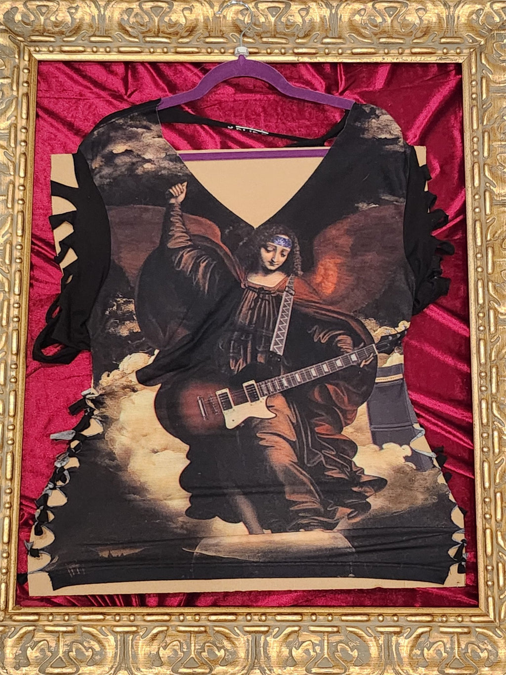 One-of-a-Kind Angel with Guitar Reworked Shirt – Women’s Large