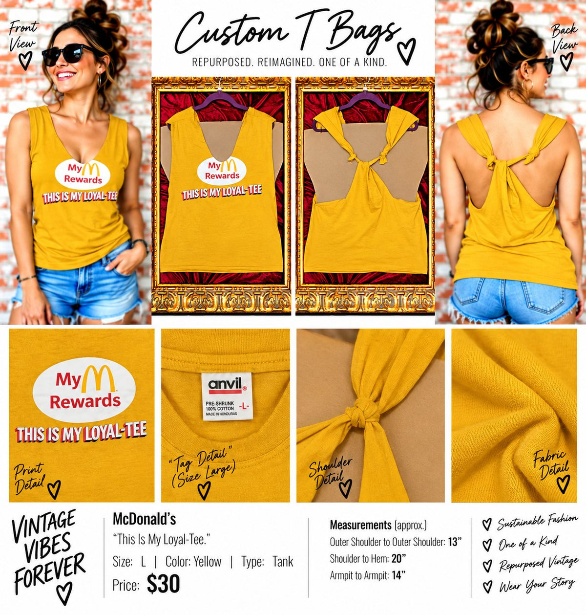 One-of-a-Kind McDonald's Reworked Tank – Women’s Large - details and styling