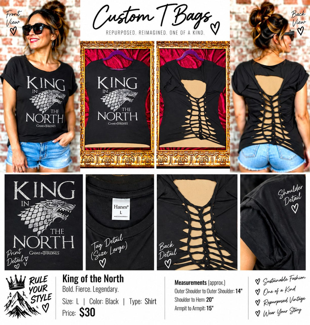 One-of-a-Kind King of the North Reworked Shirt – Women’s Large - details and styling