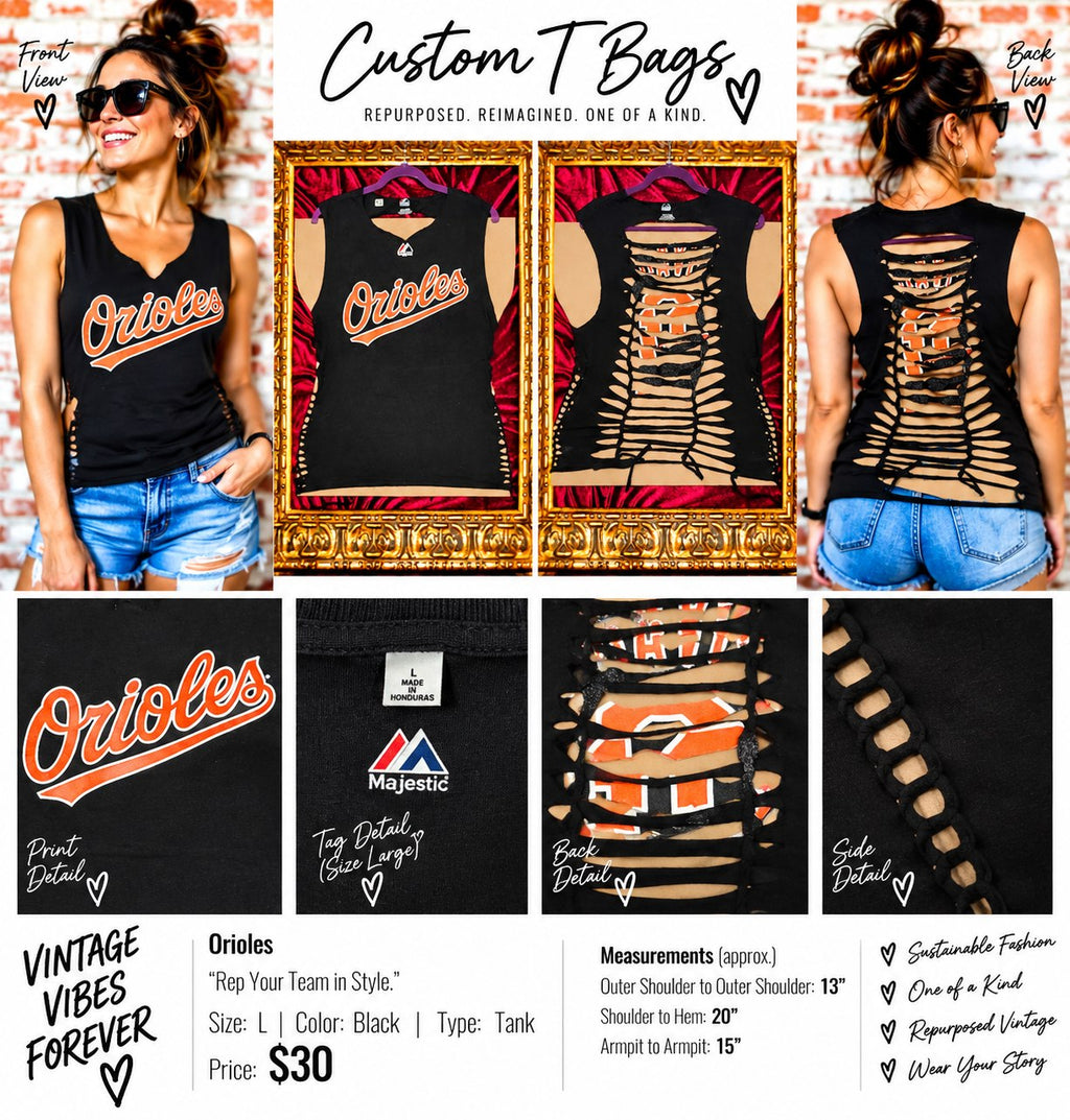 One-of-a-Kind Orioles Reworked Tank – Women’s Large - details and styling