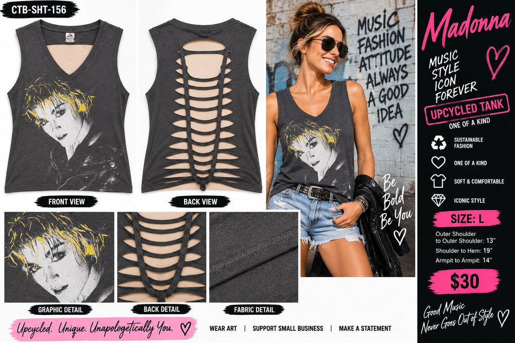One-of-a-Kind Madonna Reworked Tank – Women’s Large - details and styling
