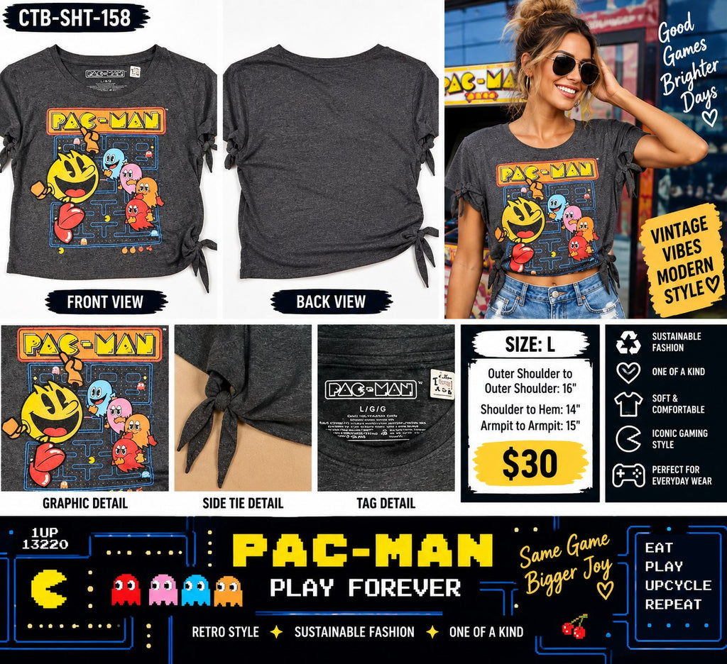 One-of-a-Kind Pacman Reworked Shirt – Women’s Large - details and styling
