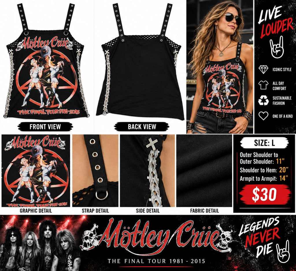 One-of-a-Kind Motley Crue Reworked Tank – Women’s Large - details and styling