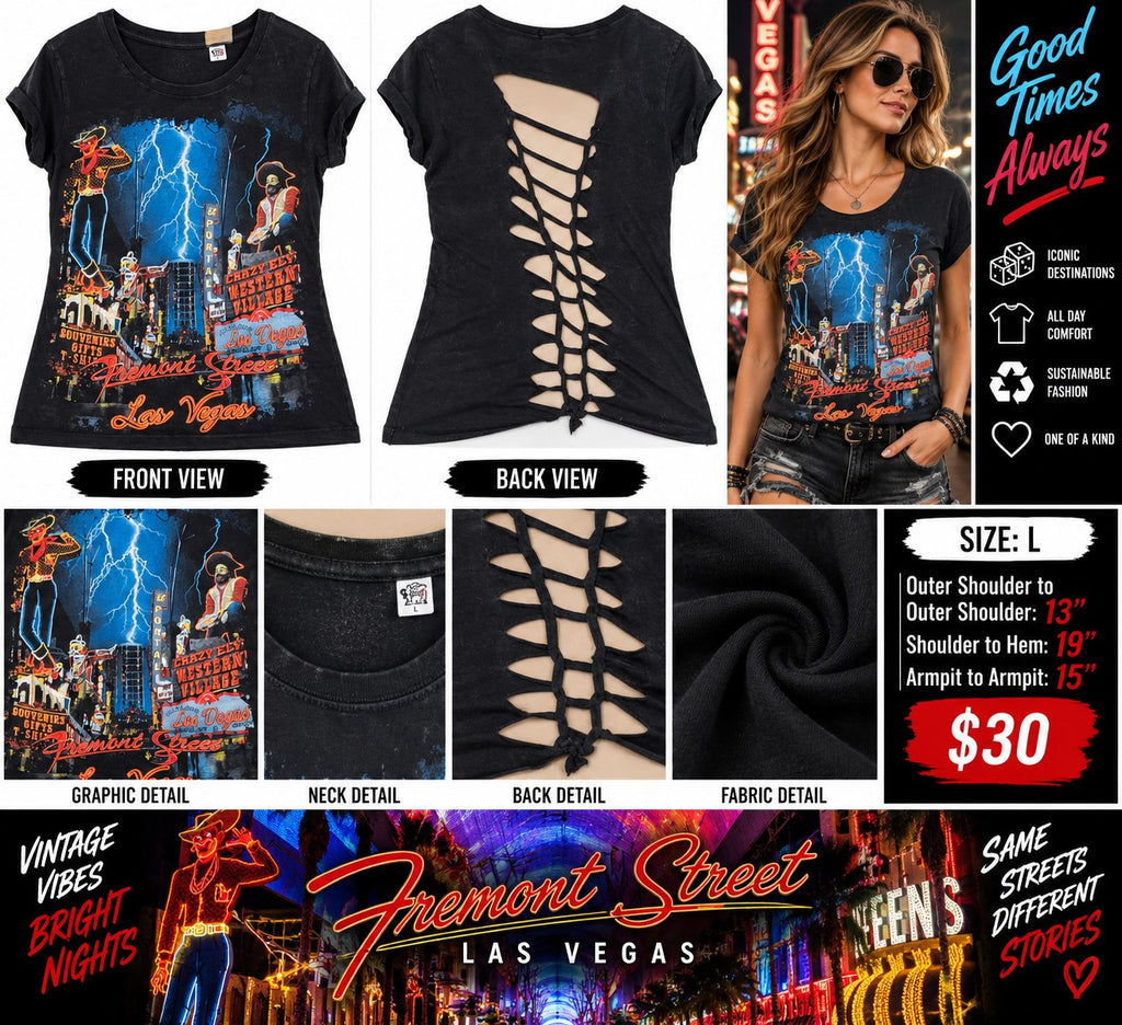 Las Vegas Fremont Street – One-of-a-Kind Women’s L Reworked Shirt - details and styling