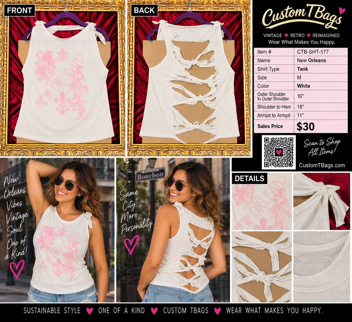 One-of-a-Kind New Orleans Reworked Tank – Size M - details and styling