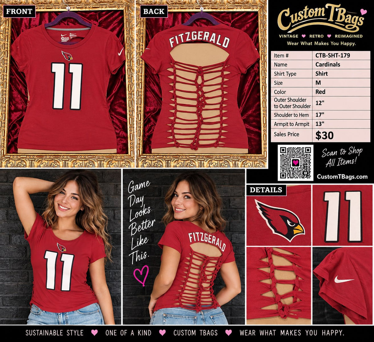 One-of-a-Kind Cardinals Reworked Shirt – Size M - details and styling