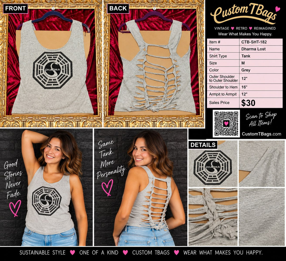 One-of-a-Kind Dharma Lost Reworked Tank – Size M - details and styling