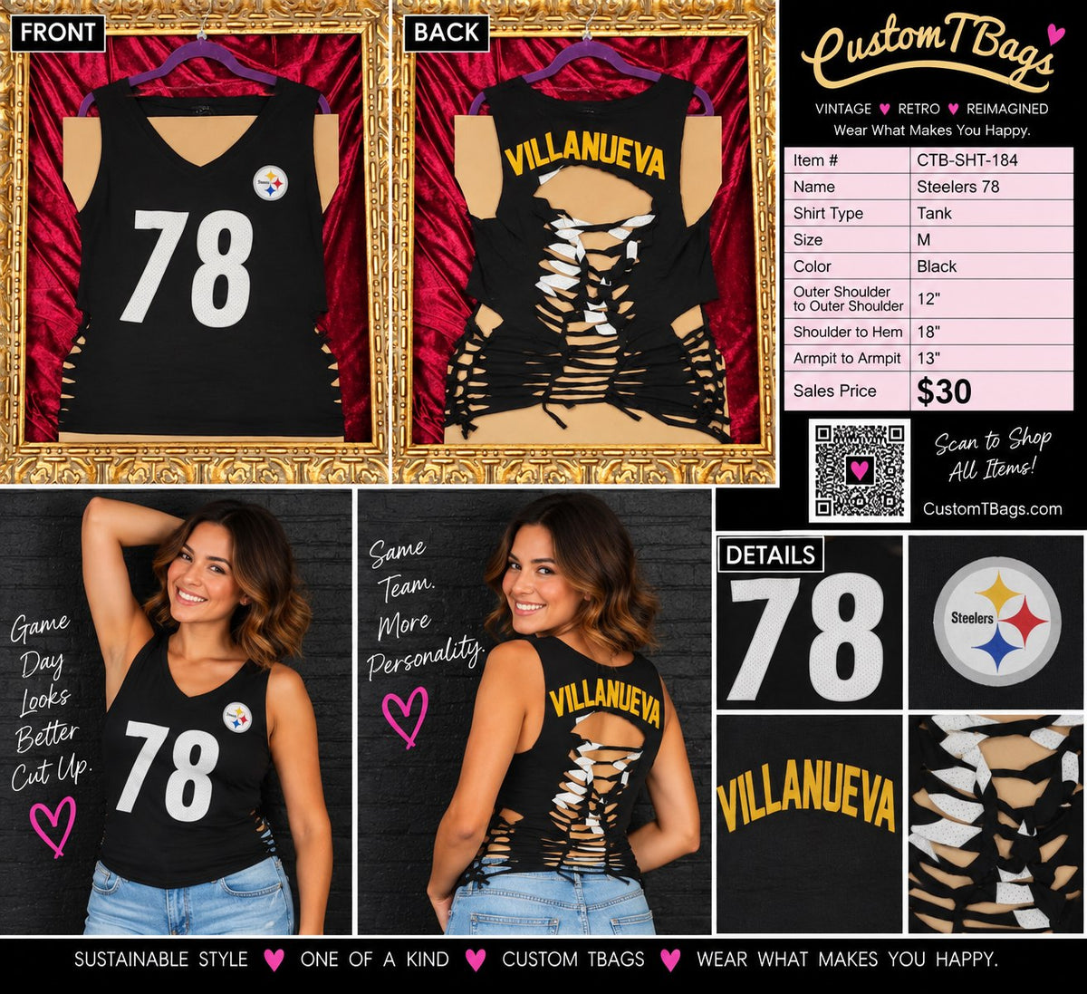 One-of-a-Kind Steelers 78 Reworked Tank – Size M - details and styling
