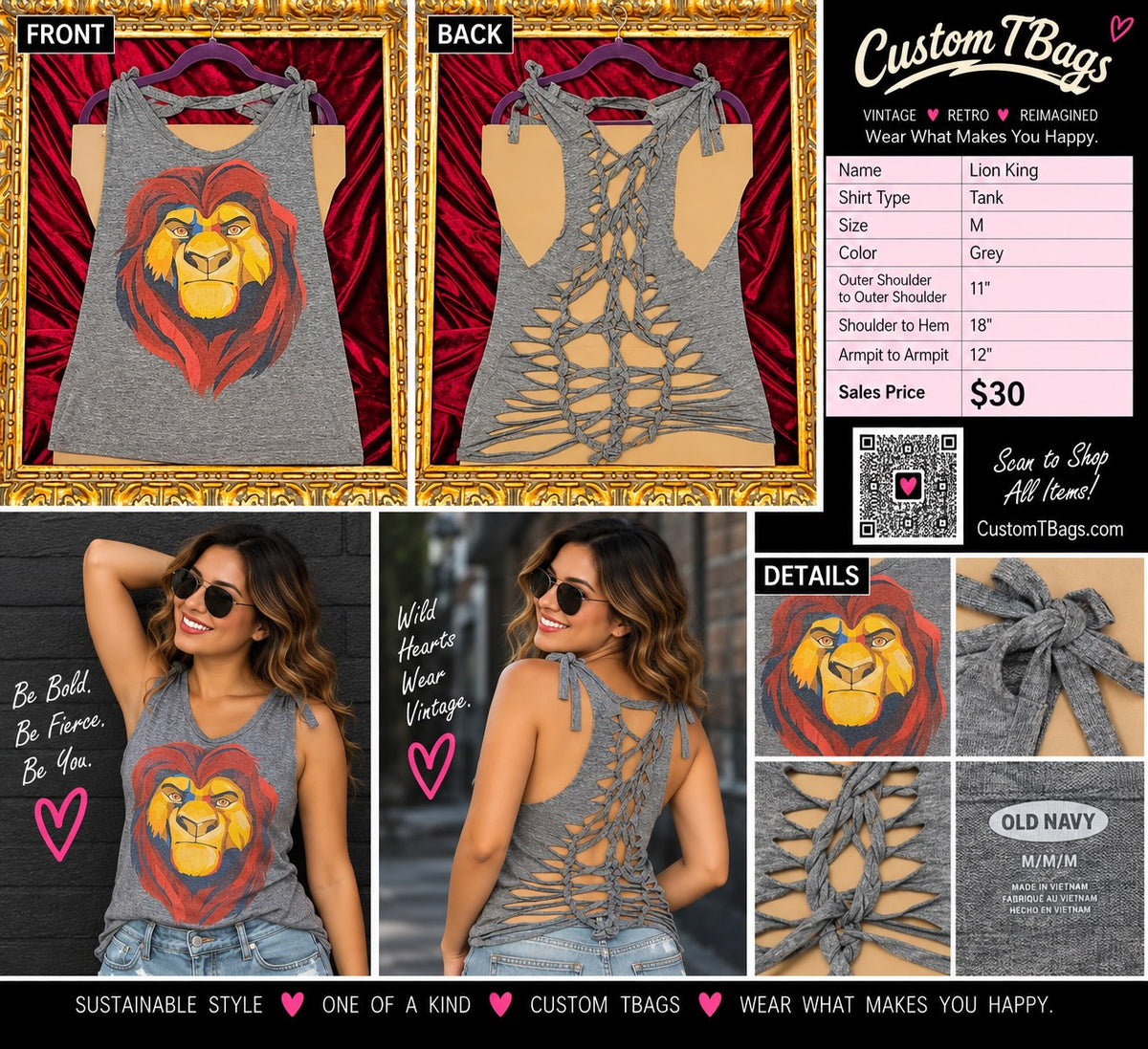 Lion King – One-of-a-Kind Women’s M Reworked Tank - details and styling