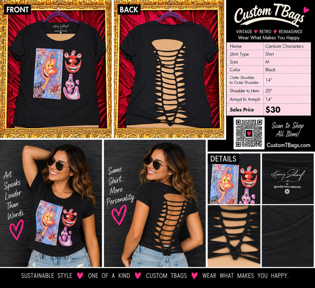 Cartoon Characters – One-of-a-Kind Women’s M Reworked Shirt - details and styling