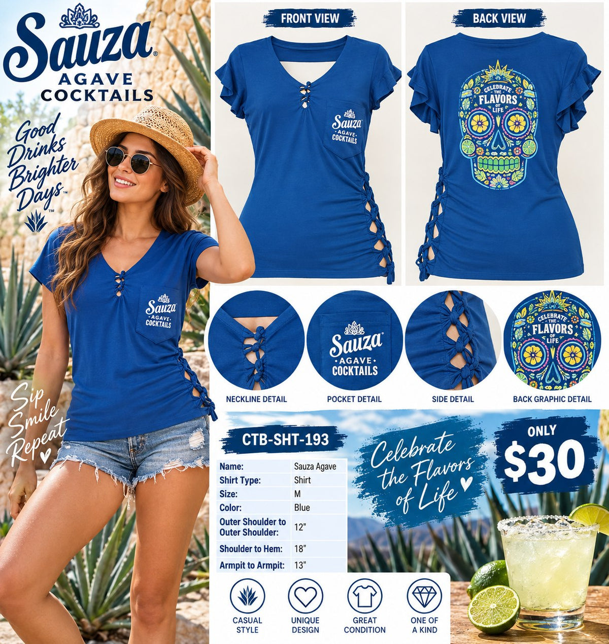 Sauza Agave – One-of-a-Kind Women’s M Reworked Shirt - details and styling