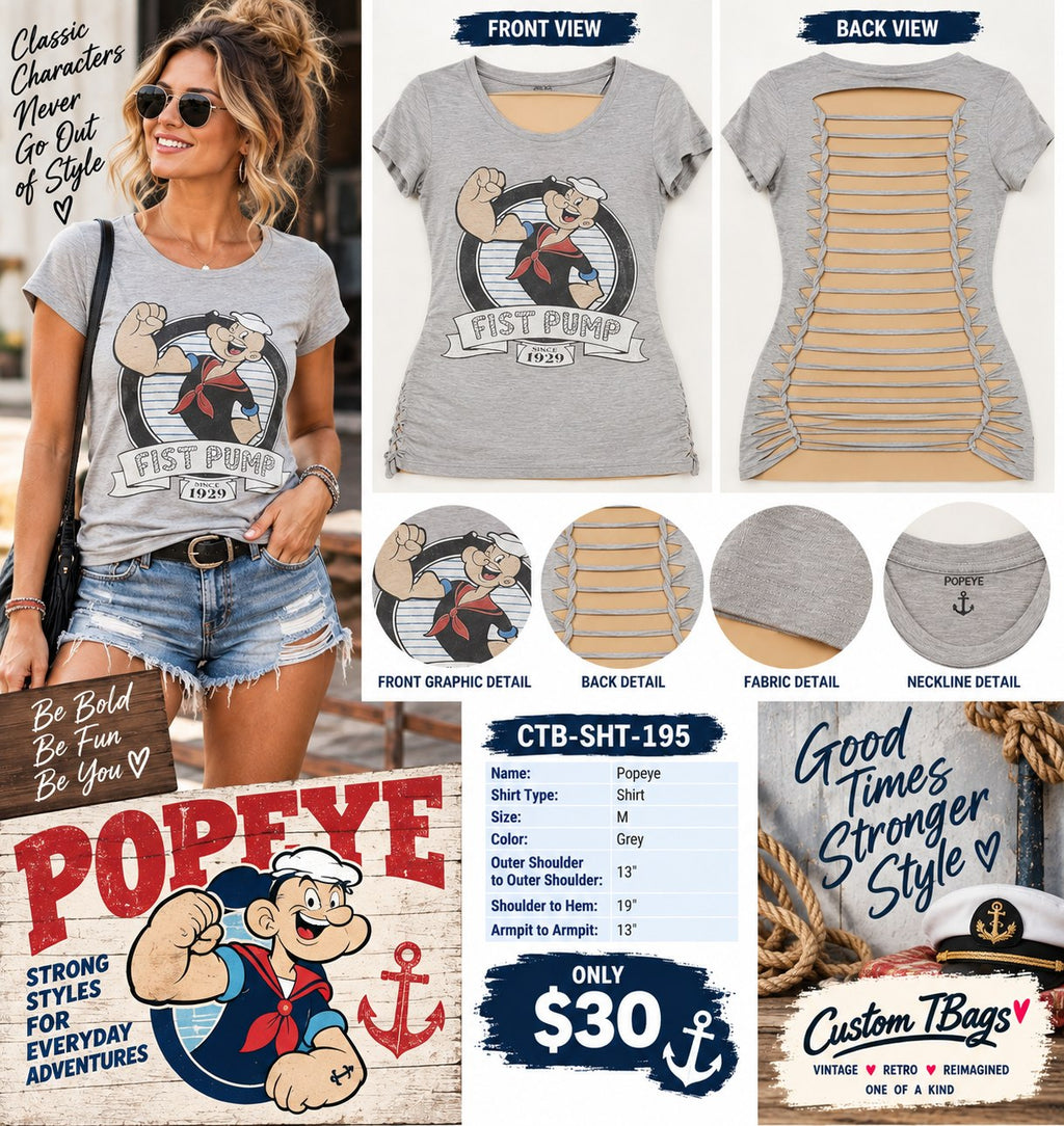 Popeye – One-of-a-Kind Women’s M Reworked Shirt - details and styling