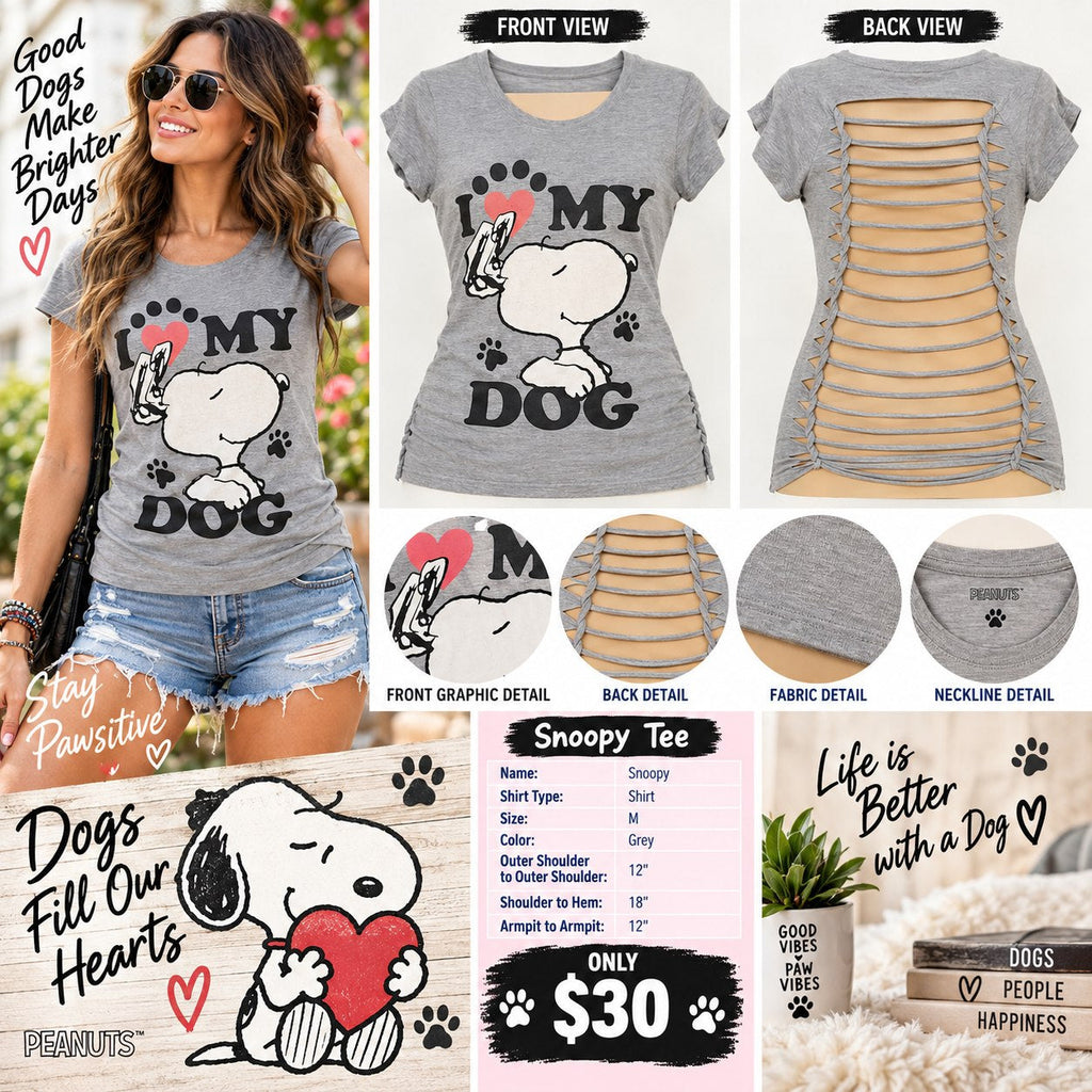 Snoopy – One-of-a-Kind Women’s M Reworked Shirt - details and styling