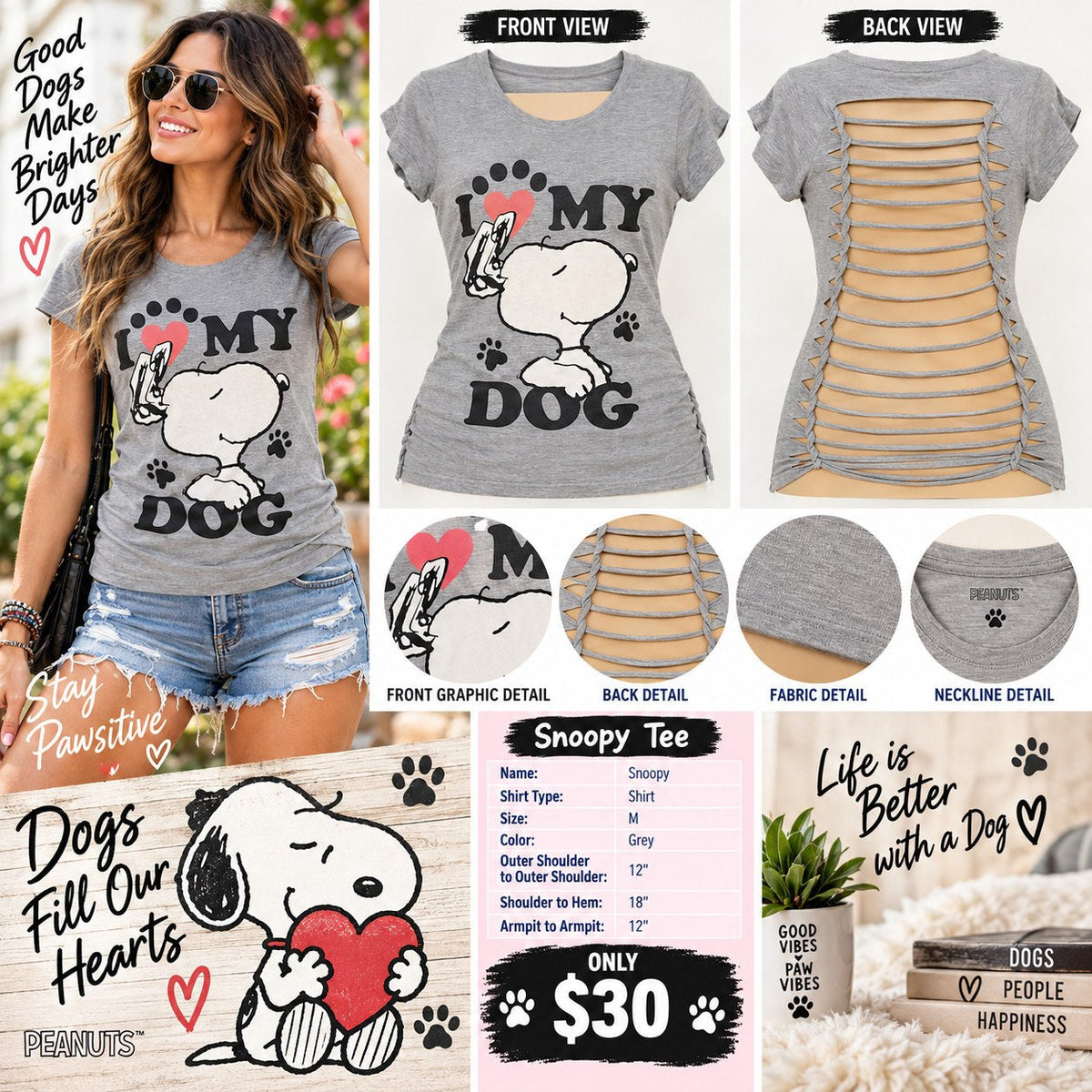 Snoopy – One-of-a-Kind Women’s M Reworked Shirt - details and styling
