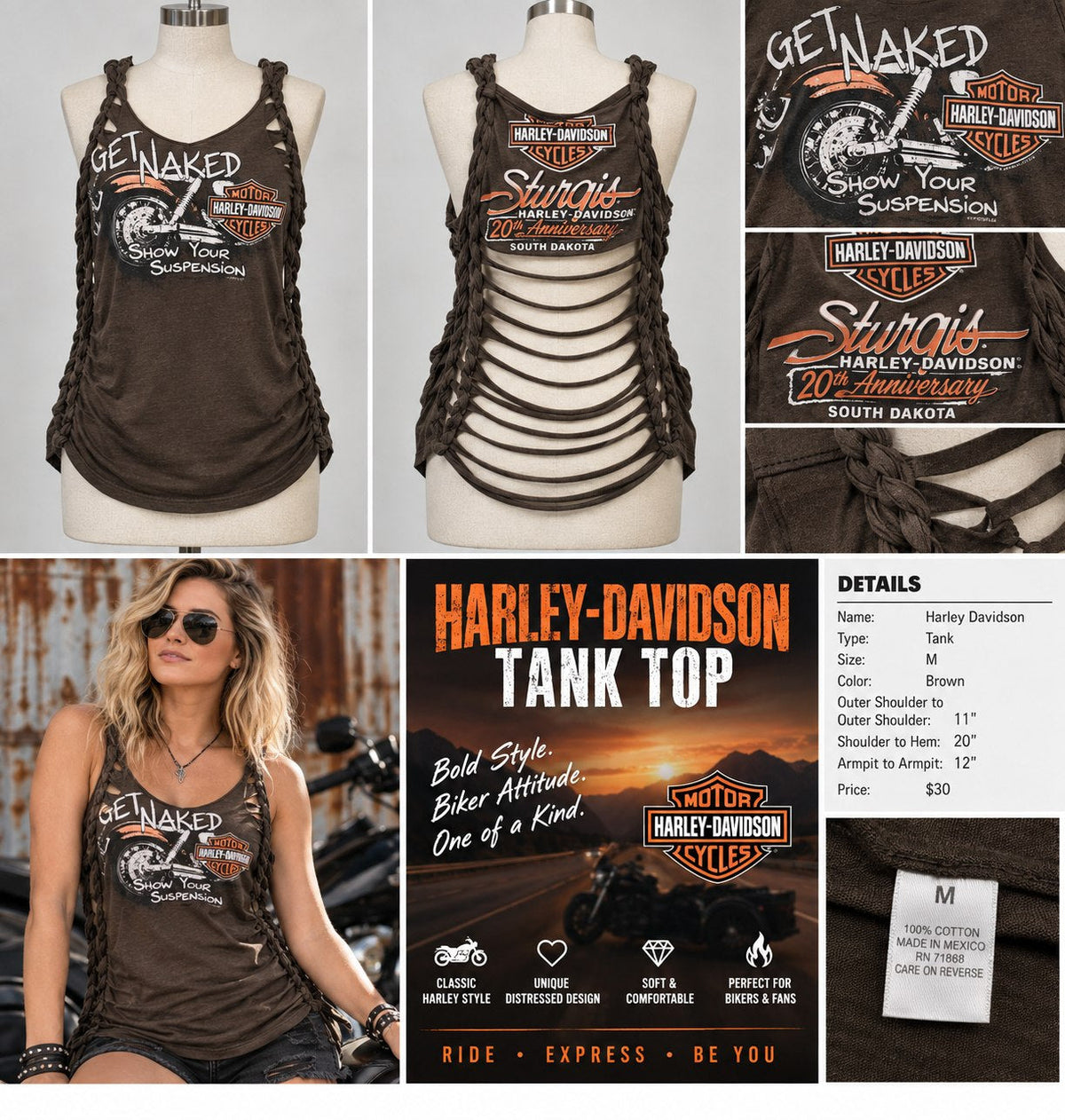 Harley Davidson – One-of-a-Kind Women’s M Reworked Tank - details and styling