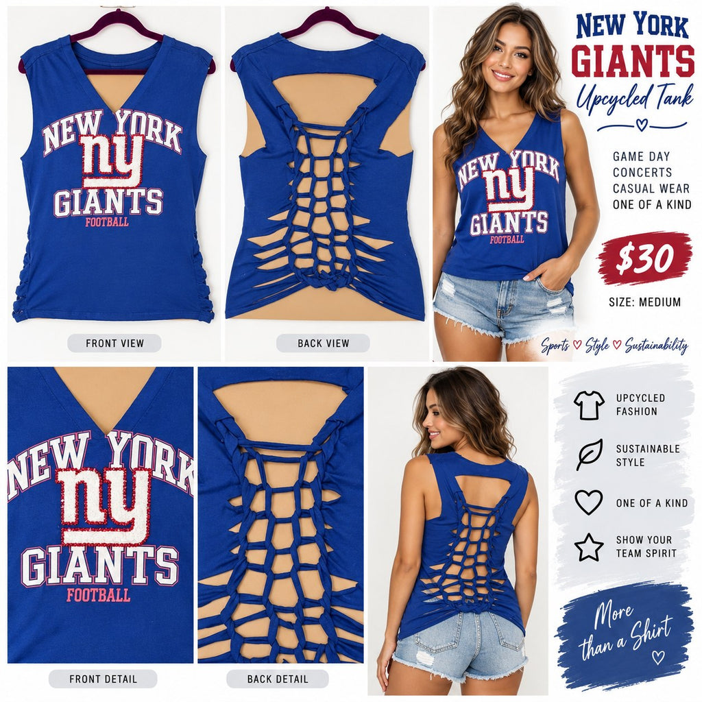 NY Giants – One-of-a-Kind Women’s M Reworked Tank - details and styling