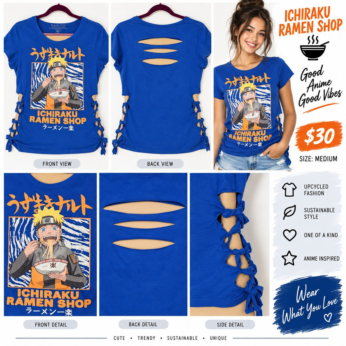 Anime Ramen – One-of-a-Kind Women’s M Reworked Shirt - details and styling