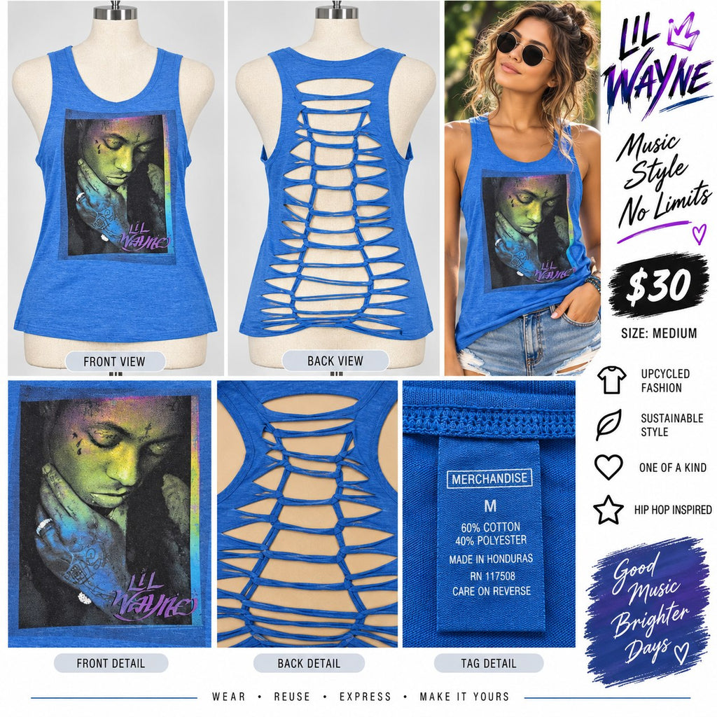 Lil Wayne – One-of-a-Kind Women’s M Reworked Tank - details and styling