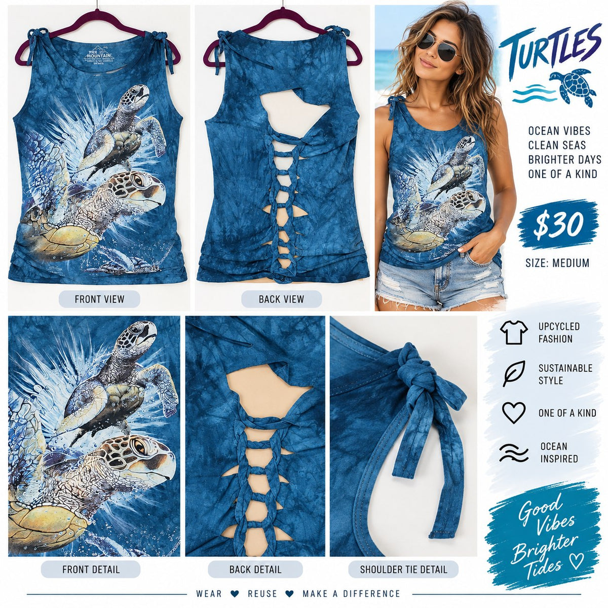 Turtles – One-of-a-Kind Women’s M Reworked Tank - details and styling