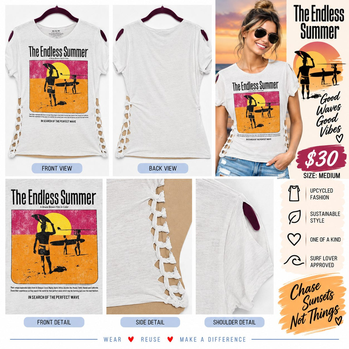 Endless Summer – One-of-a-Kind Women’s M Reworked Shirt - details and styling