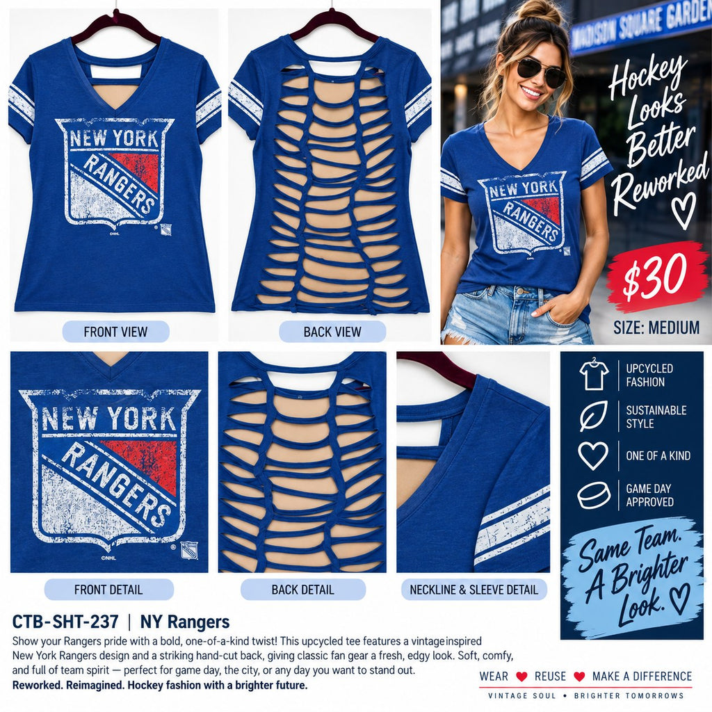 NY Rangers – One-of-a-Kind Women’s M Reworked Shirt - details and styling