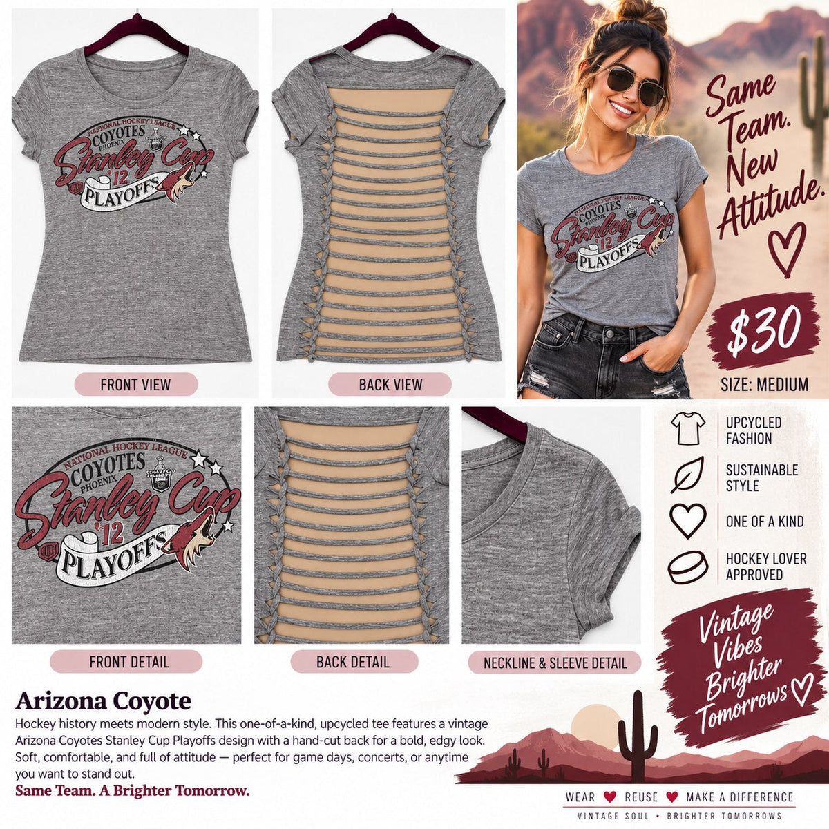 Arizona Coyote – One-of-a-Kind Women’s M Reworked Shirt - details and styling