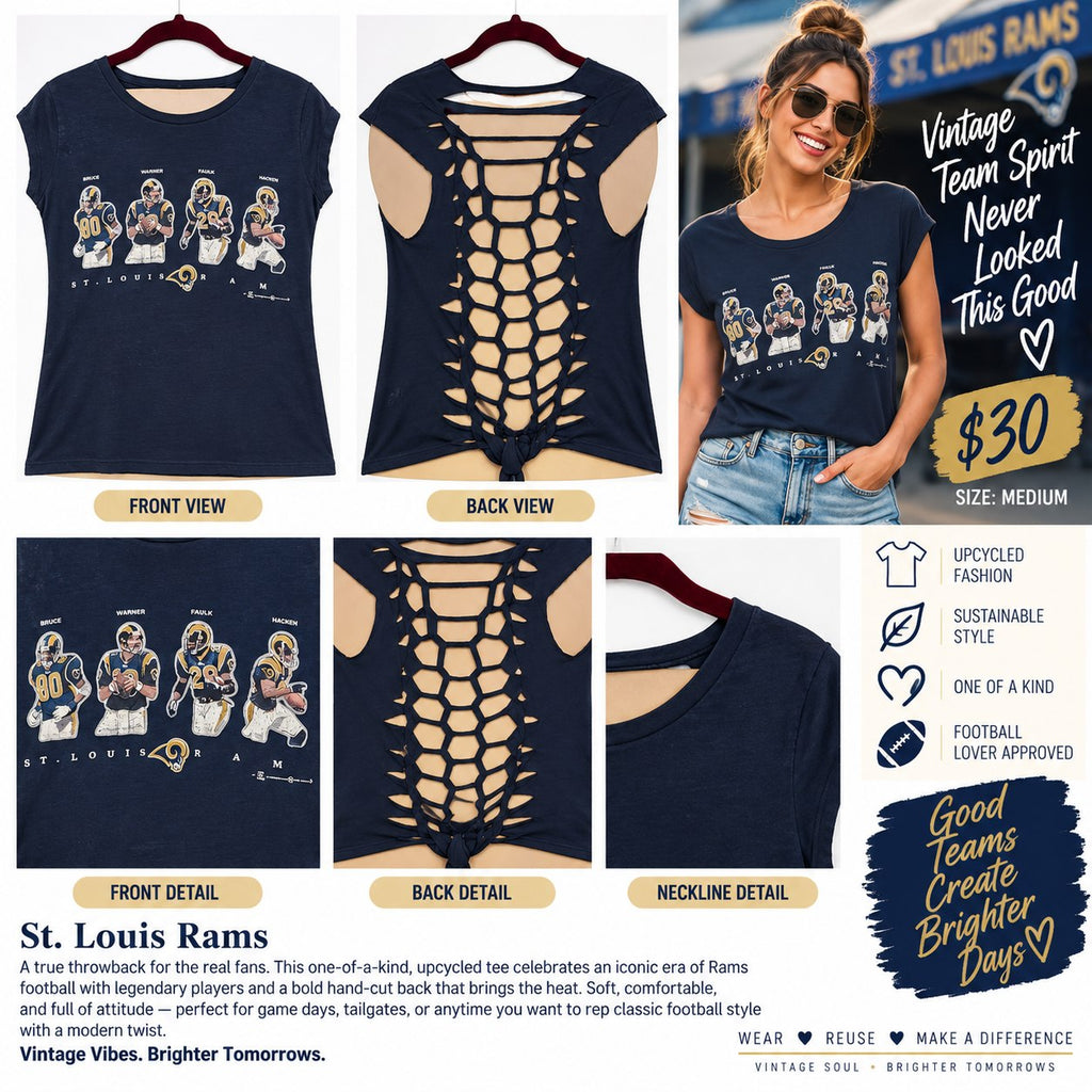 St. Louis Rams – One-of-a-Kind Women’s M Reworked Shirt - details and styling