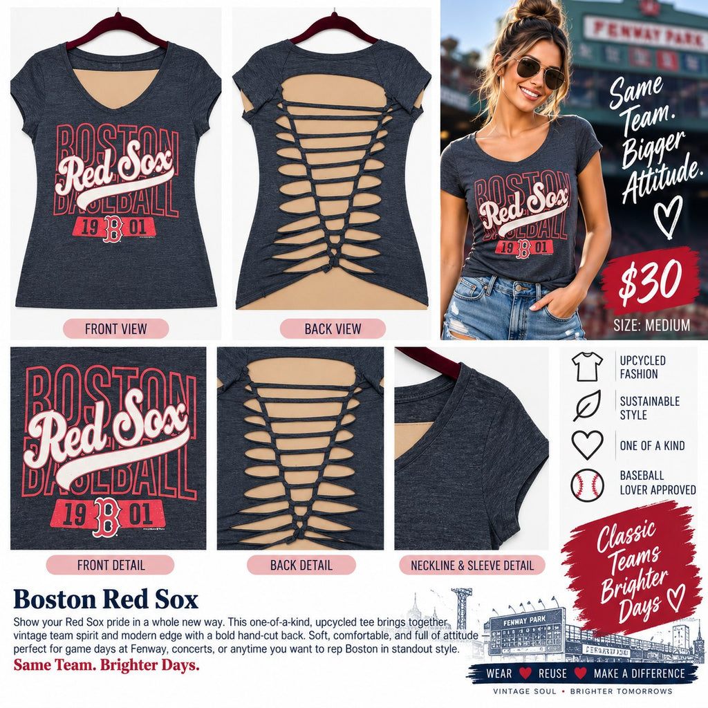 Boston Red Sox – One-of-a-Kind Women’s M Reworked Shirt - details and styling